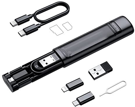 McDodo Set di Adattatori USB C 60 W, Multi 6 in 1 con Custodia, Lightning/Micro/TF e Slot per Schede SIM per Cavi da Viaggio