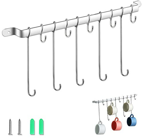 Evanda Coffee Mug Holder, Mug Holder Wall Rack, for Kitchen Dining Room, Wall Mounted Kitchen Rail with 5 Long Hooks and 5 Short Hooks.