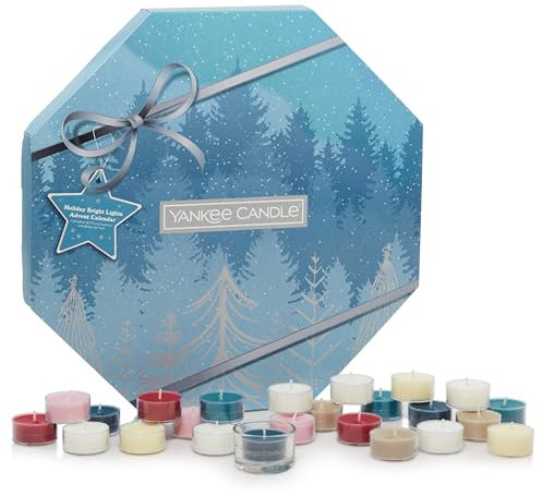 Yankee Candle Adventskalender 2023 Kranz | Duftkerzen Geschenkset | 24 duftende Teelichter und 1 Teelichthalter | Bright Lights Collection | Perfekte Weihnachtsgeschenke für Frauen