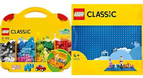 LEGO 10713 Classic Creative Suitcase, Toy Storage Case With Fun Colourful Building Bricks, Gifts 4 Plus Year Old Kids, Boys & Girls & 11025 Classic Blue Baseplate, Square 32x32 Build and Display Board
