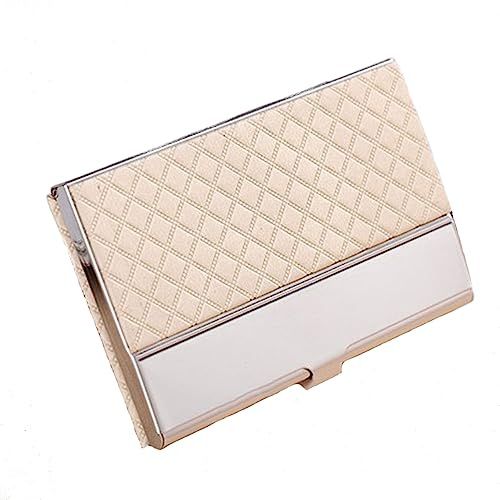 Visitenkartenhalter, Edelstahl & PU Leder Visitenkartenetui, Professionelle Tasche Kartenhalter für Reisen und Arbeit, Beige