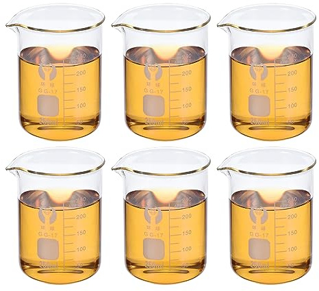 PATIKIL 250ml Low Form Glass Beaker, 6 Pack 3.3 Borosilicate Glass Graduated Printed Scale Measuring Cups with Spout for Kitchen Lab Liquids