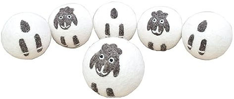 Pachamama Handmade XL Wool Tumble Dryer Balls 7cm 6 Pk Reduce Drying Time Save Energy Fabric Soften Reduce Static Reduce Wrinkles Unscented Long Life - Cute Sheep Pattern Felted By Hand Fair Trade