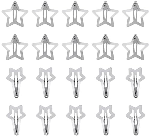 20st Star Snap Hårklämmor, 3cm & 3,2cm Metall Y2K Hårspännen Stjärna Hårnål Pentagram för Kvinnor Flickor Hårstyling (Silver)