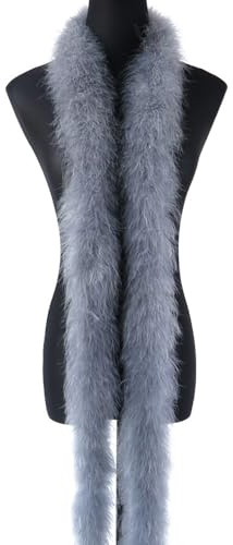 2m 8cm Federboa Truthahnfedern Boa,Flauschige Plüsch-Feder Boa Federstola Federschal Federgirlande für Weihnachtsbaum Hochzeit Basteln Burlesque Karneval Party 20er Jahre Kostüm Deko,ca. 20g Grau