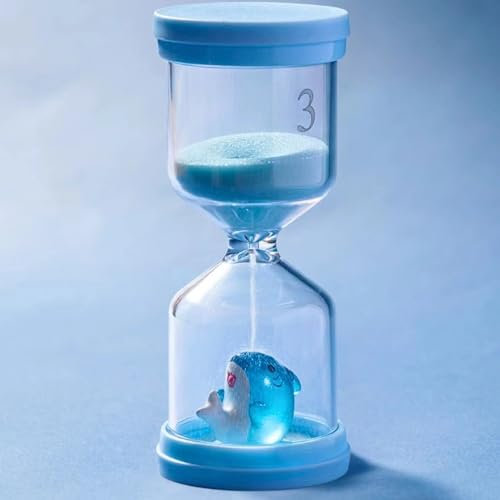 Bruchsichere Kunststoff-Sanduhr 3 Minuten,Bunt Sanduhr Kinder mit Hai in Macaron Blau,Zahnputzuhr Kinder,Time Timer Kinder für das Leben der Kinder,Lernen,Küche,Spiel Timing