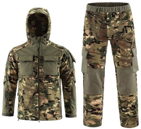 Oanviso Herren Trainingsanzüge Tactical Militär Kleidung Kriegsspiel Taktisch Uniform Winter Windjacke und Cargo Hose Camouflage Outfit Jagdbekleidung Schießen Set B CP L