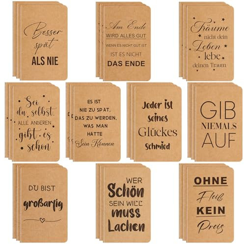 Tenare 30 Stück Mini Notizblöcke mit Spruch Kleine Inspirierende Notizbücher Liniert Tasche Tagebuch Notizblöcke Mitgebsel Geschenke für Schule Büro Heim,10 Stile (Kraftpapier Einband)