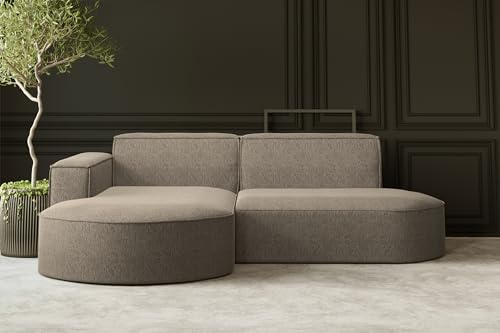 Kaiser Möbel - Ecksofa mit Wohnlandschaft, Eckcouch L-Form, Sofa 3-sitzer, Polstersofa, Bequemes Couch mit Ottomane für Wohnzimmer, Relaxsofa, Lounge-Set, Verita Stoff, MODENA Studio, Warmbeige, Links