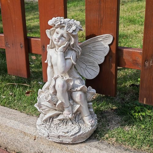 PlentifulHome 33 cm hohe Engelsstatue für Mädchen, ideales Geschenk für Oma, Gartendekoration und Outdoor-Statue, religiöse Figur für Gedenkstätte oder Trauer
