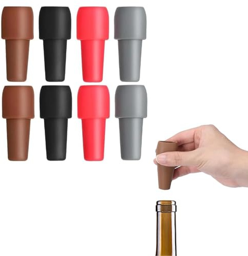 8 Pcs Wine Bottle Stopper, Silicone Wine Stopper Reusable Wine Sparking Bottle Stopper, Silicone Wine Seal Stopper for Keeping Wine Champagne Fresh Home Use （4 Colors）