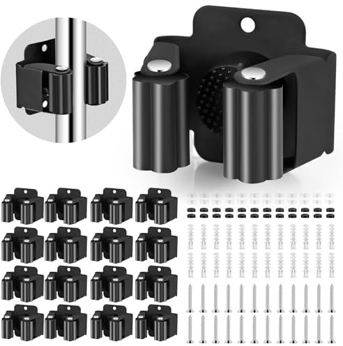Pfloge® Besenhalterung Wand, 12 Stück Gerätehalter Schwarz, Edelstahl Gartengerätehalter, Wandhalterung Gartengeräte, Leichte Montage Besen Wandhalter, Werkzeughalter, Besenhalter