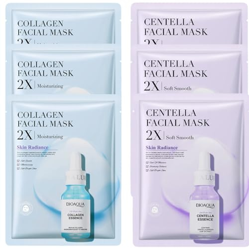 6PCS Essence Sheet Mask, Face Mask Set,Moisturising Face Mask,Nourishing Sheet Mask Face,Sheet Face Masks Multipack,Dull and Tired Skin, Anti-Aging, Soothe Sheet Masks Multipack,for All Skin Types