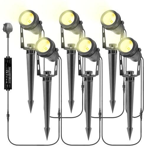B-right Garden Lights Mains Powered, 21M Extendable to 8 Garden Spike Lights,12V Low Voltage IP65 Waterproof Outdoor Spot Light LED for Pathway Yard Lawn(6Pack Warm White 18W)