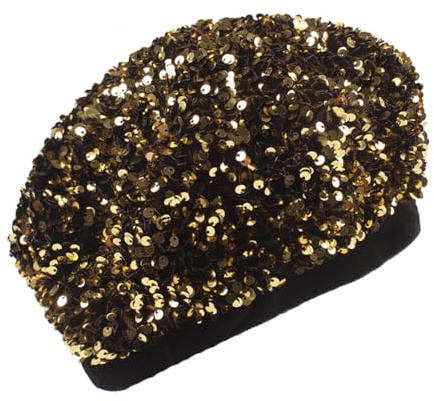 Slakerbe Schickes Pailletten-Baskenmütze | Gemütlicher Strickstil | Künstlerische Malerhut in Schwarz, Grau, Marine