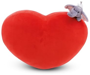 Kissen Love Elefant herzförmig 42x27cm mit Kuscheltier Elefant 12cm rot - Flauschiges Kuscheltierkissen für Jungen, Mädchen, Babys und Kuscheltierliebhaber; ideal für Zuhause oder Kindergarten