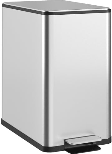 HOMCOM - Papelera de cocina con pedal de acero inoxidable con tapa de cierre suave, compacta con cubo interior extraíble, 17,5 x 35 x 39 cm