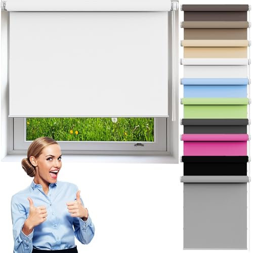 Seitenzugrollo 115 x 70 cm Sichtschutz Hitzeschutz Seitenzugrollo für Fenster Und Tür, Weiß