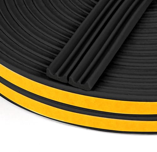 Flintronic 10m Dichtungsband für Türen Fenster, 9mm x 4mm E-Profil Gummidichtung, Selbstklebend Schaumstoffband Türdichtung Fenster, Gummidichtung für Kollision Siegel Schalldämmung (Schwarz)