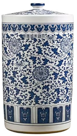 YVYKFZD Ceramic Rice Bucket, Ceramic Rice Container Food Storage Container With Lid, Sealed Ceramic Rice Cylinder Rice Storage Box, Chinese Rice Jar Grain Dispenser, for Cereal, Flour, Coffee(A 20KG)