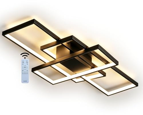 J.SUNUN LED Deckenleuchte 80CM, Deckenlampe Wohnzimmer Schwarz Dimmbar 3000K-6000K 3-Rechteckige Wohnzimmerlampe Aluminium Acryl Moderne Lampe decke ideal für Schlafzimmer & Wohnzimmer