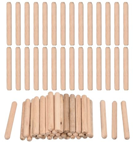Kvartsman 90 st. Träpluggar 6 x 50 mm (0,24 x 1,97) räfflade fasade ändar trä pluggstift torkade lövträ för träbearbetning möbelhylla