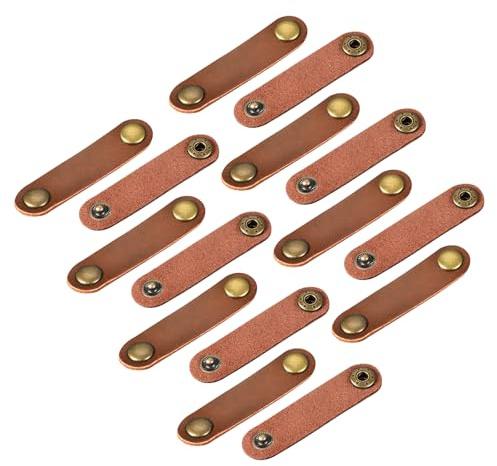 sourcing map Pack of 15 Leather Cable Straps Cord Organizer 63x16mm Portable Cable Leather Clips Light Brown Earphone Cord Management for Cable, Wire