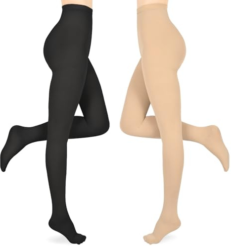 Wegitcs Medical Compression Stockings for Women 20-30mmhg, Reinforced Support Comfortable Compression Hose Pantyhose, Compression Tights Socks Women(2XL, Black+Beige)
