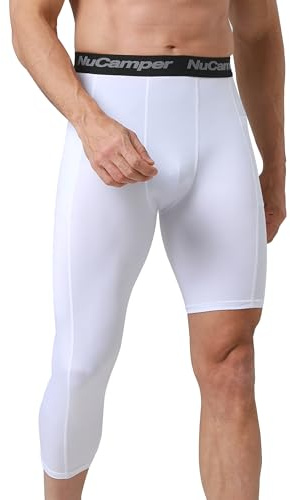 NuCamper Kompressionshose 3/4 Herren Single Legging Tights mit Taschen, Laufende Tights Sport Leggings Atmungsaktiv Schnelltrocknende Kompressionss Running Funktionsunterhose für Basketball Fitnesss