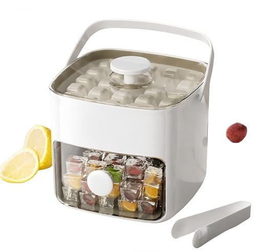 Cubo di Ghiaccio Maker Ice Set di Vassoio con 2 Vassoi e Contenitore per 120 Cubi di Rilascio Facile Design di Grado di Grado Alimentare Materiale PP Silicone Gestisce il (bianco)