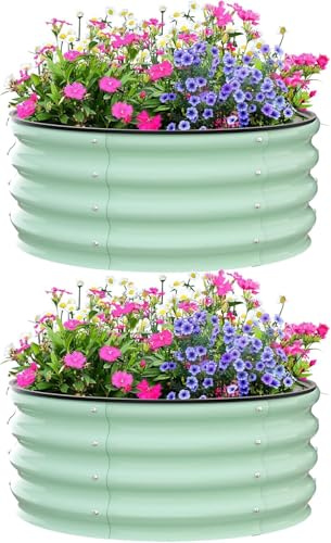 AffinityFurn 2Pcs Green Galvanized Raised Garden Beds, 91 x 91 x 30cm