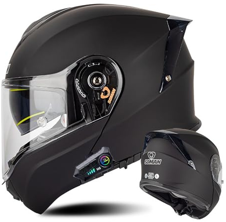 Frcychri Casque Moto Modulable Bluetooth, ECE Homologué, Casque Avant Rabattable Double Visière, Double Visière Anti-Buée, Coupe-Vent Imperméable Respirant, pour Hommes Femmes Adultes 8,XX-Large