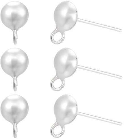 Beebeecraft 10 st 925 sterling silver örhängen fynd halvrund boll post örhänge dubbar med ögla plast öronmuttrar för smyckestillverkning gör-det-själv tillbehör