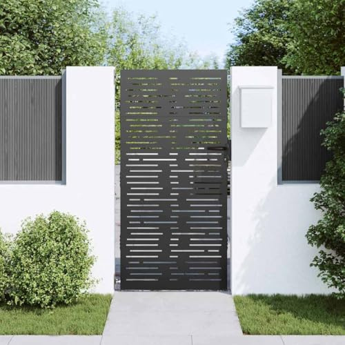 Canditree Powder-coated Steel Garden Gate with Lock, Black Metal Garden Gate (105 x 200 cm)