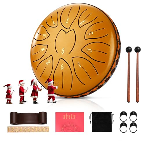 Zungentrommel, 6 Zoll 11-Ton-Handpan-Trommel, C-Tonart & rostfreie Handtrommel, Zungentrommel Kinder mit Tasche und Schlaginstrumenten für Meditation und Musiktherapie (Gold)