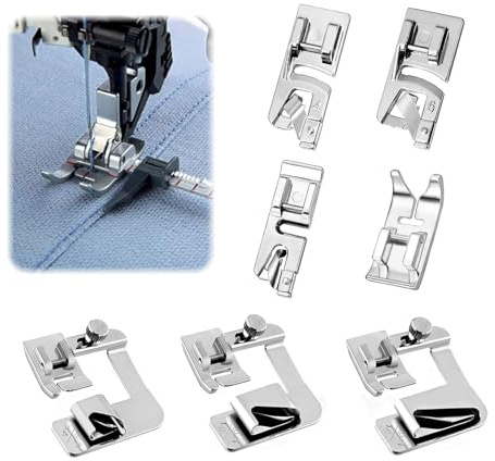 Juego de 7 piezas de accesorios para máquinas de coser, pie de costura de 3/4/6 mm + 4/8/6/8/8 pulgadas + pie universal 7301, pies prensatelas de acero inoxidable compatibles con Brother Singer Janome