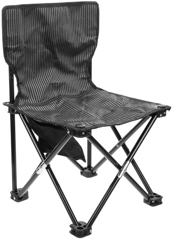 DINHEAROM Sedia Pieghevole Portatile Leggera Oxford Grigio a Righe, Sedia da Campeggio e Sgabello da Esterno con Borsa per Trasporto, per Spiaggia, Giardino e Attività All’aperto