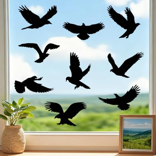 Flintronic 9 Pcs Large Size Anti-Collision Window Stickers, Window Clings Bird Shape, Protect and Save Bird and People Strikes (Black) | Window Clings Bird Shape, Protect and Save Bird and People Strikes (Black)