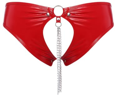 TiaoBug Dam hipster mikrotrosor öppet steg Cheeky Slip PVC wetlook läder wetlook hotpants ouvert slip booty shorts specialkvällar, röd, XL