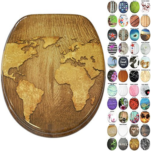 Sanilo WC Sitz ohne Absenkautomatik, viele neue Toilettendeckel zur Auswahl, hochwertige Oberfläche, stabile Scharniere, leichte Montage (World Map)