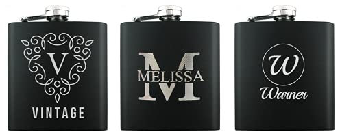 Petaca de acero inoxidable grabado con láser personalizable, cumpleaños, boda, aniversario, regalo personalizado (frasco) negro