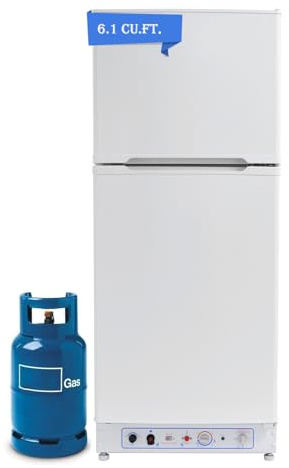 Smad 6.1 Cu.Ft Off Grid Propane Refrigerator, 2 Way RV Refrigerator with Freezer for Cabin, Boat, 110v/ Gas Fridge up Freezer White