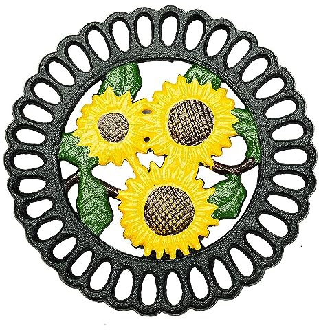 Sungmor Robuste Gusseisen-Topfuntersetzer, dekorative Malerei, für Küche oder Esstisch, 19,1 x 19,1 cm, rund mit Vintage