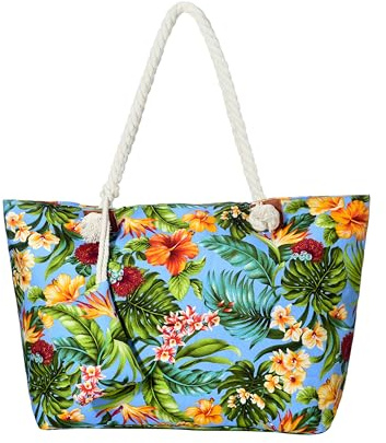 DonDon Strandtasche XXL mit Reißverschluss - Umhängetasche Damen, Shopper Tasche Damen im Beach Look mit Schulterriemen - Urlaub Must Haves Beach bag