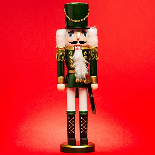 SIKORA NK-I Deko Nussknacker Figur aus Holz Verschiedene Motive 3 Größen, Größe:Höhe ca. 38 cm, Farbe/Modell:Soldat grün Weiss