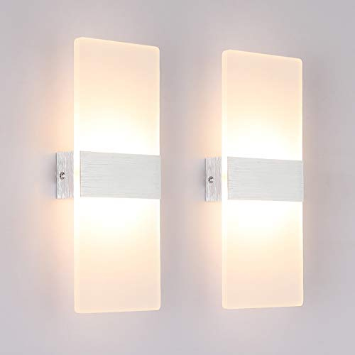 Klighten 2 Stück LED Wandleuchte Innen 12W Acryl Wandlampe 3000K | Modern Wandbeleuchtung für Wohnzimmer Treppenhaus Schlafzimmer Flur