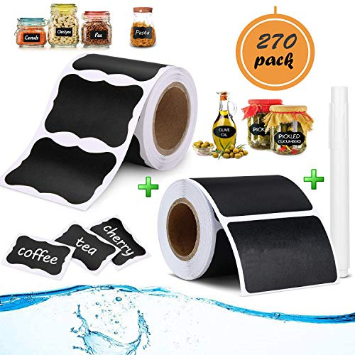 YIKEF Tafel Aufkleber 270PCS Wasserdichte Etiketten Selbstklebend mit Glatter flüssiger Kreide Beschriften Aufkleber für Gläser, Küche Gewürzgläser, Marmeladen, Flaschen, Aktendeckeln