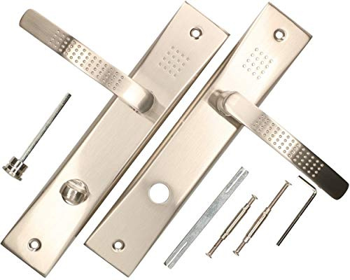KOTARBAU Türdrücker 72 mm WC/BAD Türgriff Satin Türbeschlag Türklinke Drückergarnitur Langschild Türdrückergarnitur Innentür Außentür Handgriff Torbeschlag