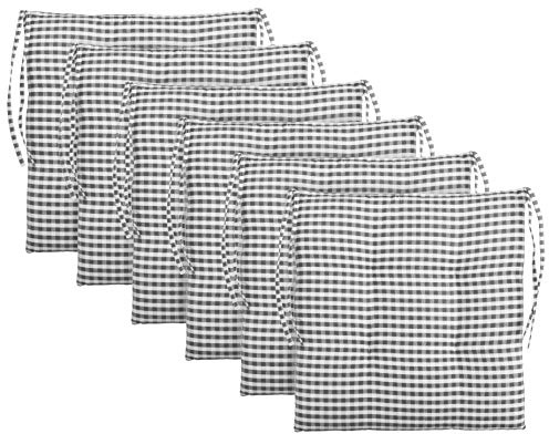 Brandsseller 6er-Set Sitzkissen 40x40x5 cm kariert Stuhlkissen mit 4-Punkt-Steppung & Kordelbändern 5 cm Dickes Sitzpolster für Küche & Esszimmer Indoor Auflage Anthrazit
