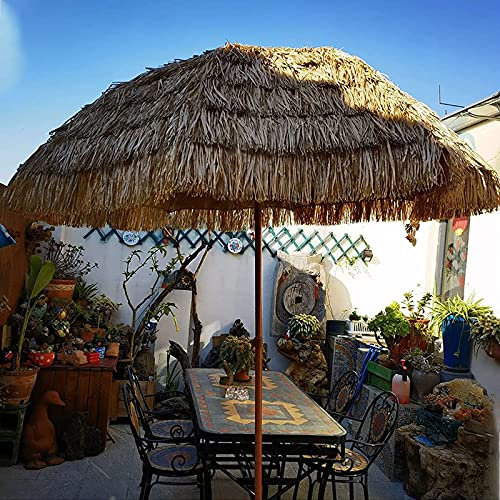 Yclty Sombrilla Tiki Umbrella Parasol 6 Pies, Sombrillas Playa UPF50 + Paja De Rafia Impermeable Parasol Plegable Inclinable Hawaiano para Césped Piscina Patio Trasero